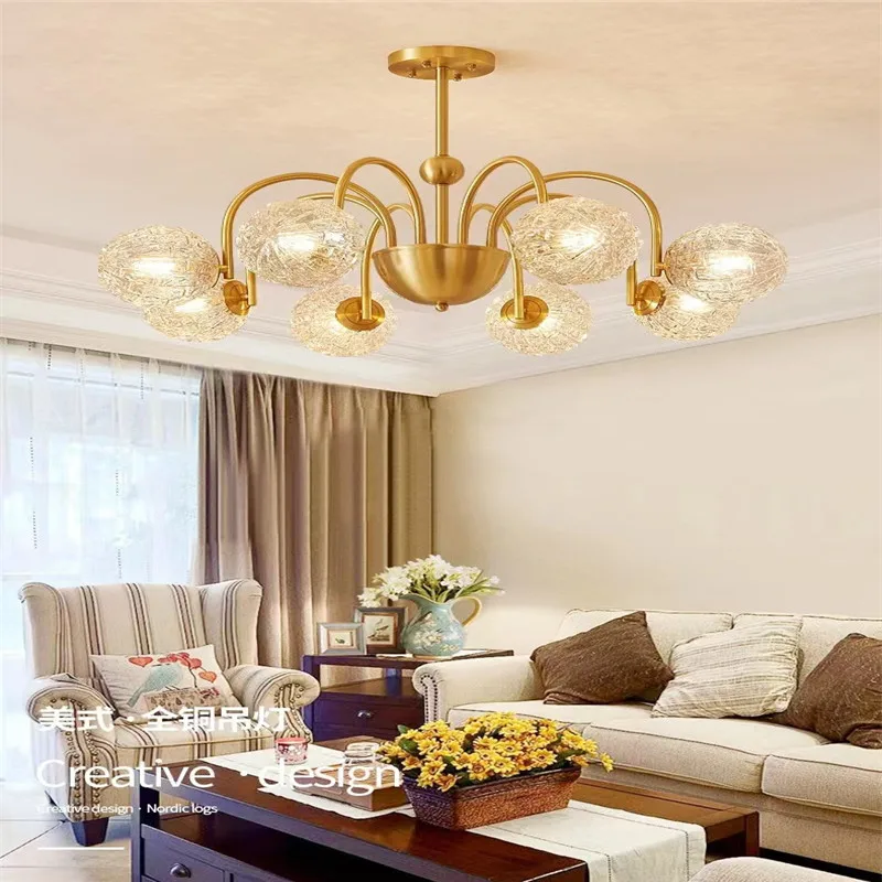 

Villa new American light luxury full copper living room chandelier modern simple atmosphere retro hall chandelier