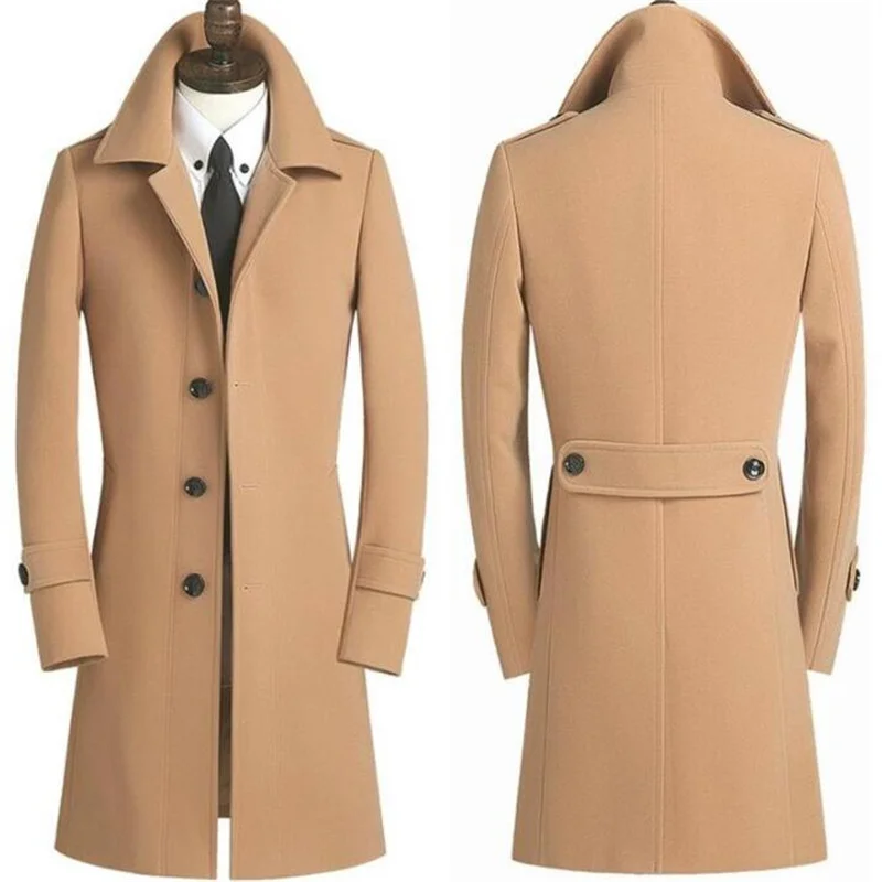 

New Woolen Coats Men's Long Single-Breasted Autumn And Winter Handsome Chaquetas Elegantes Para Hombres Abrigo Hombre Invierno