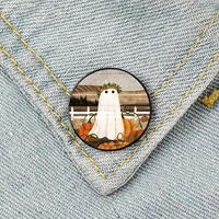 theres a ghost in the pumpkins pin custom funny brooches shirt lapel bag cute badge cartoon jewelry gift for lover girl friends