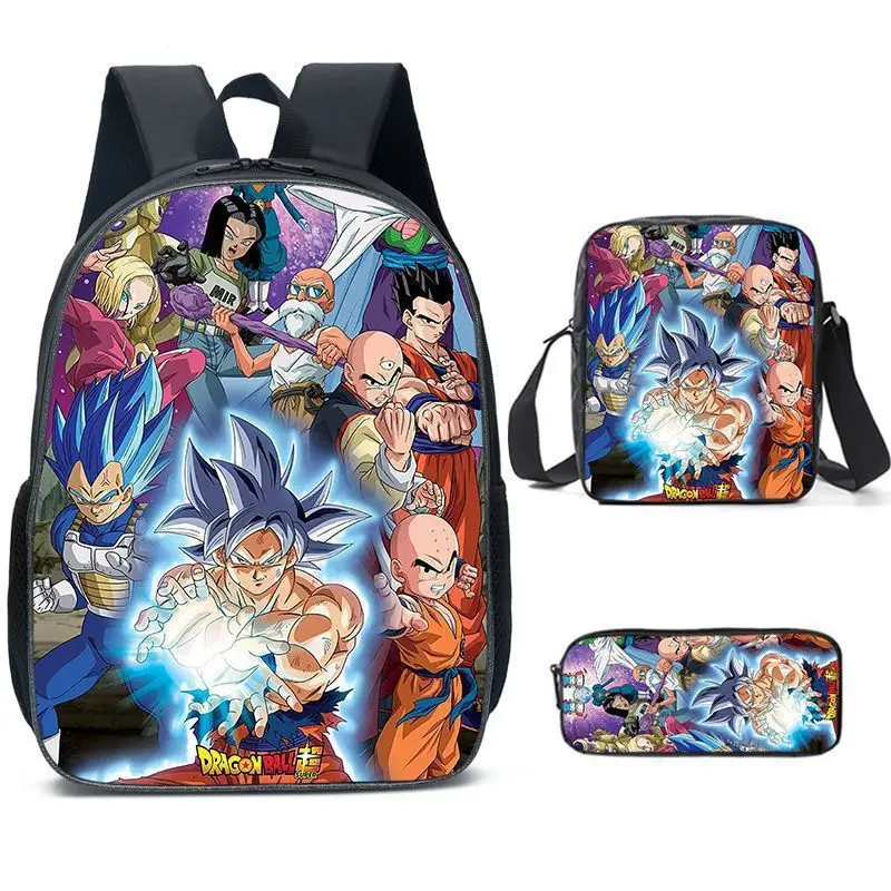 Фото Новый набор из трех предметов с принтом аниме-персонажей Dragon Ball: Сон Гоку, Какарот, Вегета. Вместительная портативная студенческая сумка через плечо. №2