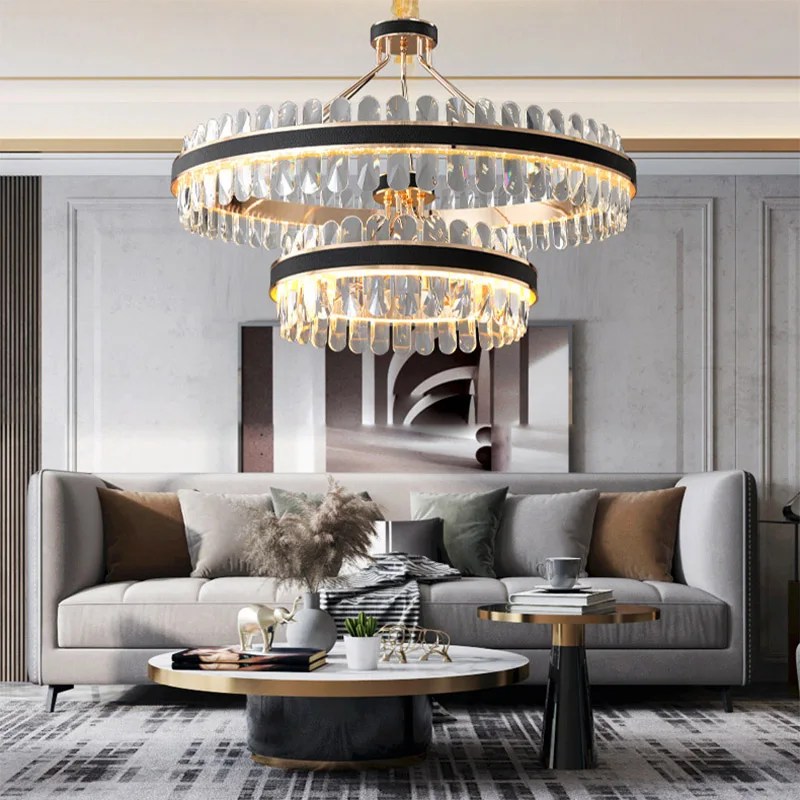 

Crystal Dimmable LED Light Ceiling Chandeliers 2022 New Black Gold Luxury Lustres Round Hanging Lamps Home Decor for Living Room