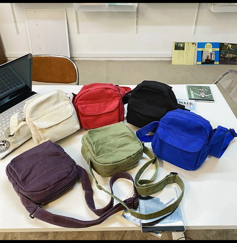 Canvas Pocket Crossbody Pouch Bag Female mobile phone bag Fashion Simple Student Shoulder bag Leisure Travel Bag