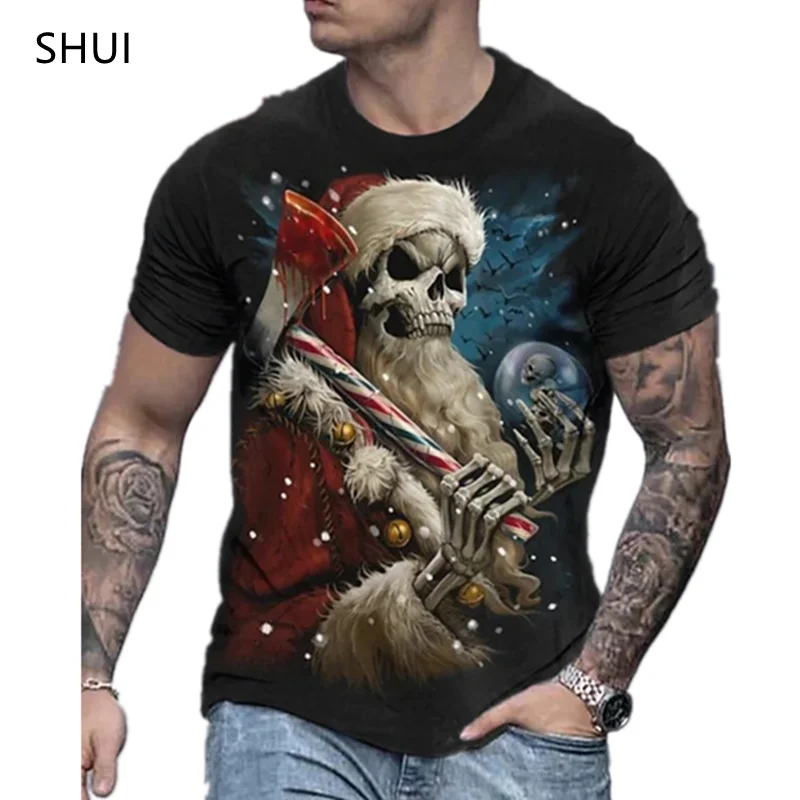 

2021 Men's New 3D Printed T-shirt Black SKULL SHIRT Demon Round Neck Top Fashion Casual Streetwear Size XXS-6XL