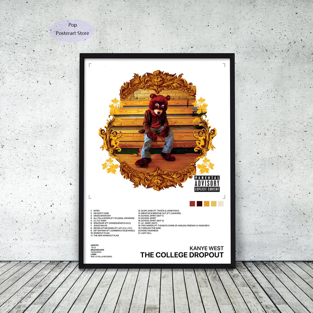 Постер на холсте GX124 Kanye West The College Dropout Album Cover Songs для декора дома в стиле живописи на стене спальни или гостиной.