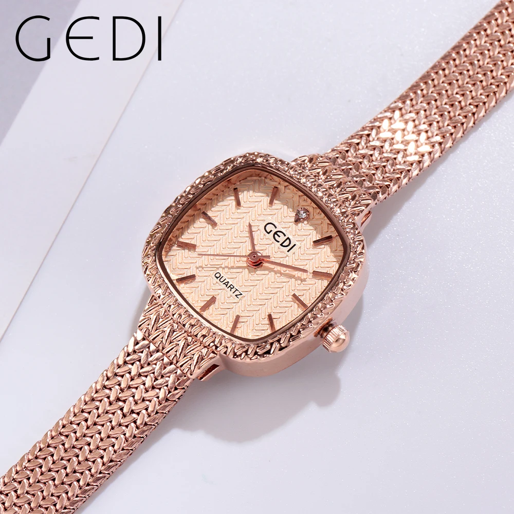 GEDI Women's Waterproof Wrist Watches for Woman Stainless Steel Women Square Watch Wristwatch Milanese Steel Strap Dames Horloge