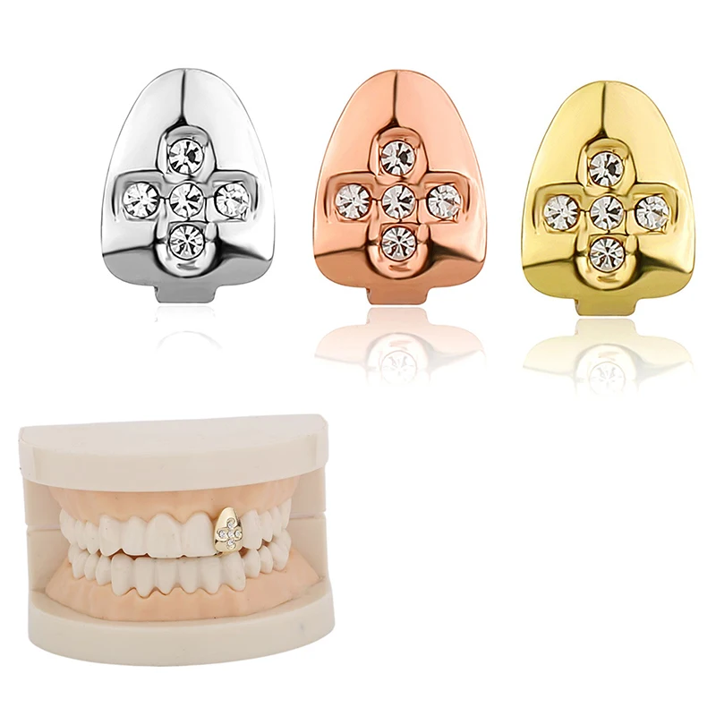 

New Single Hip Hop Teeth Grillz Fashion Rhinestones Gold Silver Color Removable Grills Dental Mouth Punk Teeth Caps Jewelry Gift