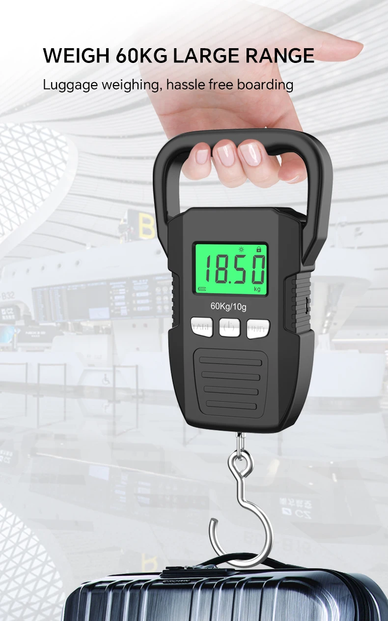Портативные цифровые весы 60 кг 10 г электронные для багажа с зарядкой от
