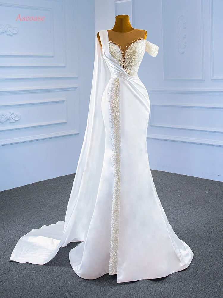

Aseoase Real Photo Luxury Wedding Dresses Mermaid Off The Shoulder Pearls Dubai Arabic Wedding Gown Bridal Dresses