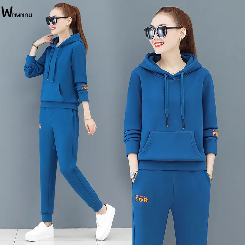 

Casual Streetwear Pink Sports Suit Women 2 Piece Set Big Pockets Letter Embroidery Hoodie Pullover Tops+ Jogging Pants Tracksuit