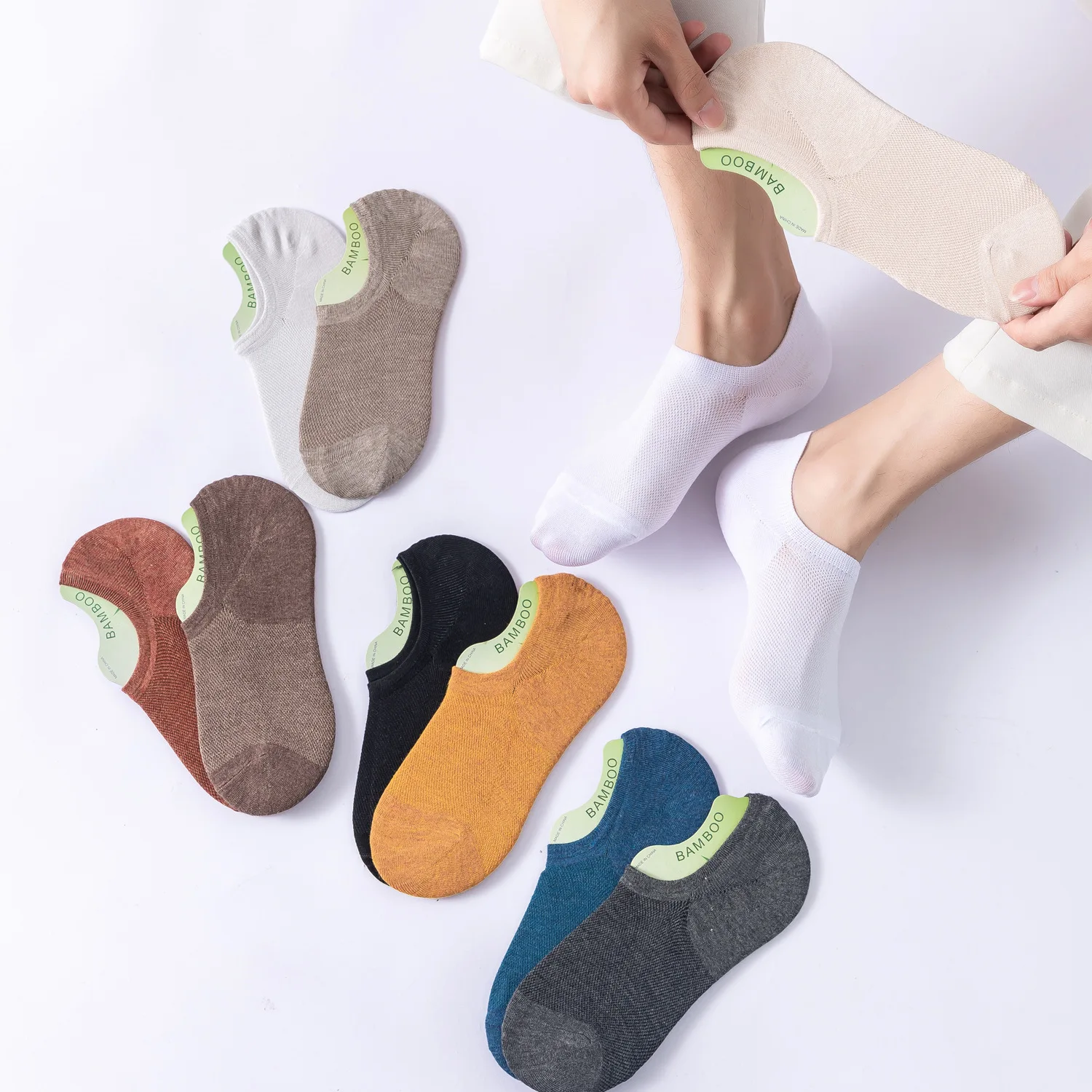 Men High Quality Bamboo Fiber Socks 5Pairs/Lot Summer Thin Moisture Absorption Deodorant Invisible Socks Harajuku Mesh Black NEW