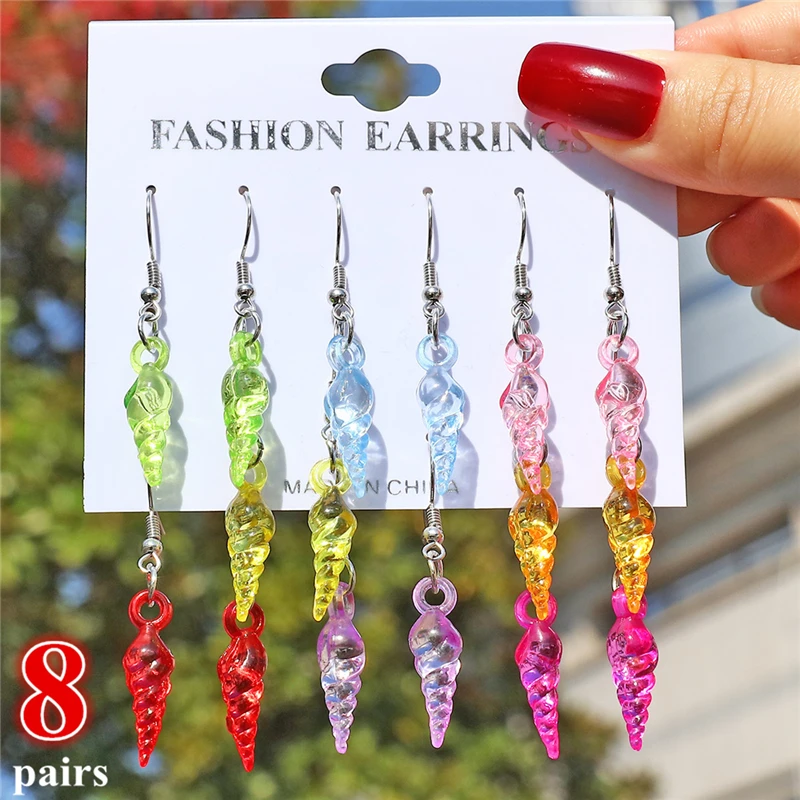 7-9pairs/set Fluorescent color Acrylic Gummy Bear Drop Earrings for Women Girl Pearl Studs Zirconia Cartoon Animal Shell Earring images - 6