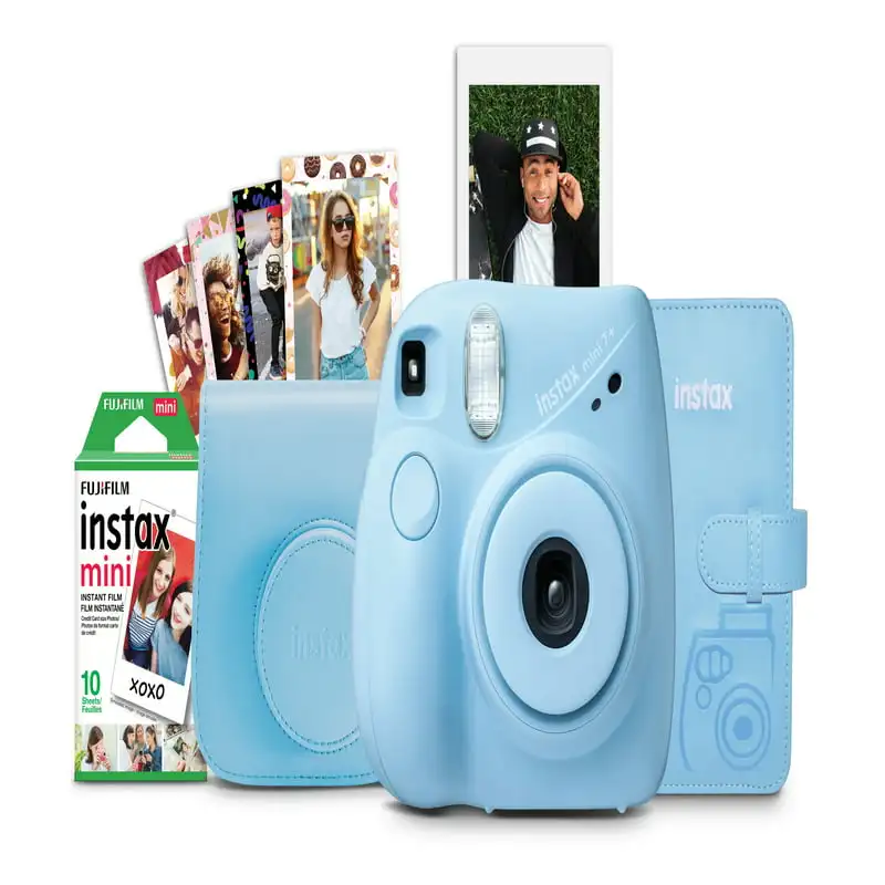 

INSTAX Mini 7+ Bundle (10-Pack film, Album, Camera Case, Stickers), Light Blue Photobooth strip album Photo card holder Kpop boo