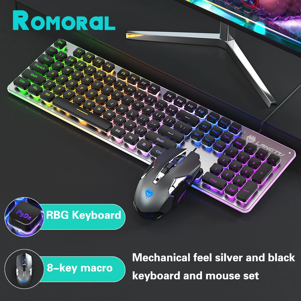 USB Wired Gaming Keyboard And Mouse Set RGB Backlit Gamer Keyboard With Multimedia Keys Keyboard Kit Home Office For Laptop PC