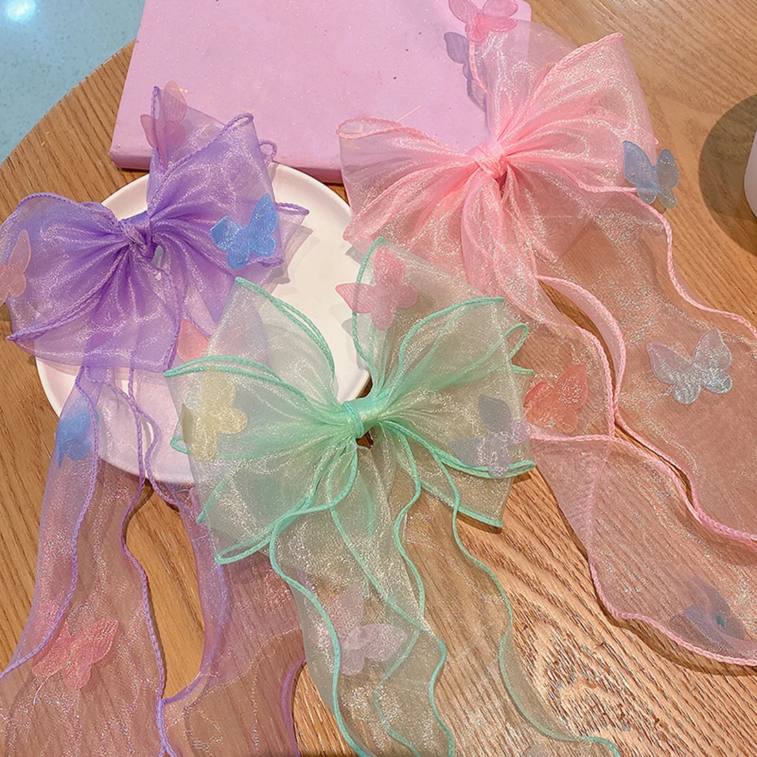 

New Fashion Bow Hair Clips For Girls Rainbow Color Long Ribbon Children Hairpins Headwear Sweet Barrette Girls Hair Accessories