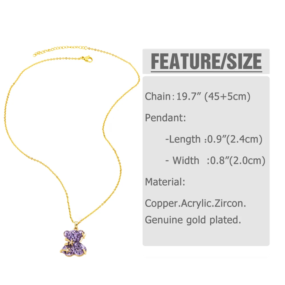 FLOLA милые акриловые ожерелья с плюшевым мишкой для женщин медные позолоченные со