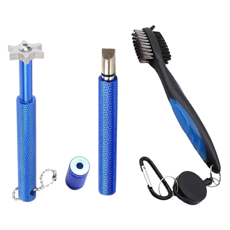 

Golf Clean Tool Set -Retractable Golf Club Brush And 2 Golf Club Groove Sharpener For U & V-Grooves Sharp And Clean Kits