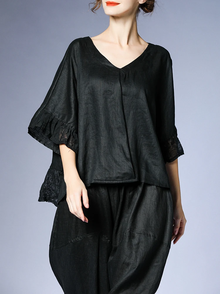

XITAO Black T Shirt Fashion Pullover Half Sleeve Goddess Fan Casual Style Thin Ruffle Patchwork 2022 Summer Minority Tee WLD8375