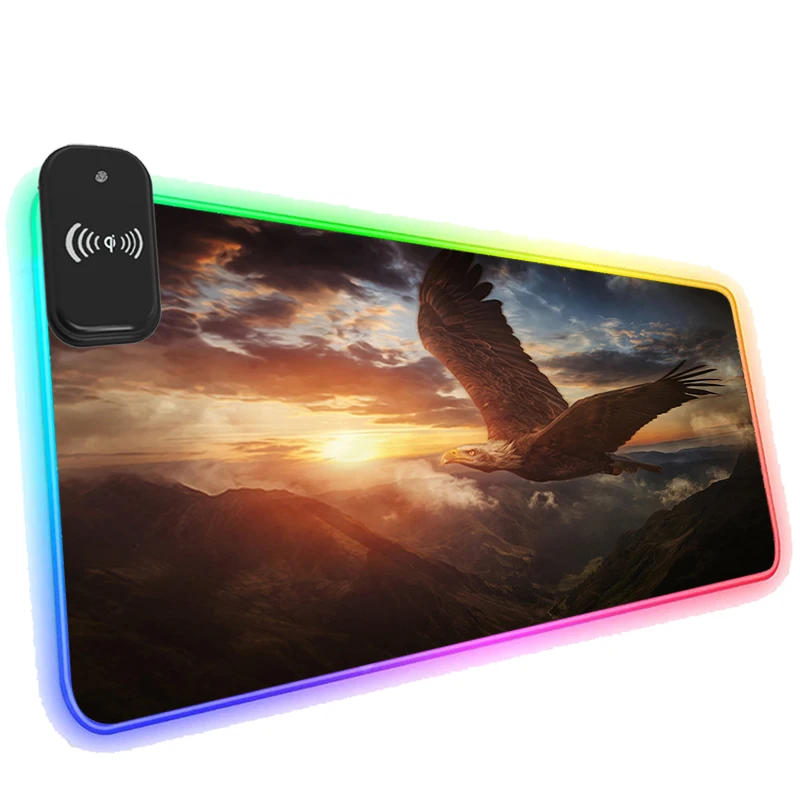 

Коврик для мыши с беспроводным зарядным устройством для телефона RGB, светодиодный игровой коврик для мыши с летающим орлом, светящийся ковр...