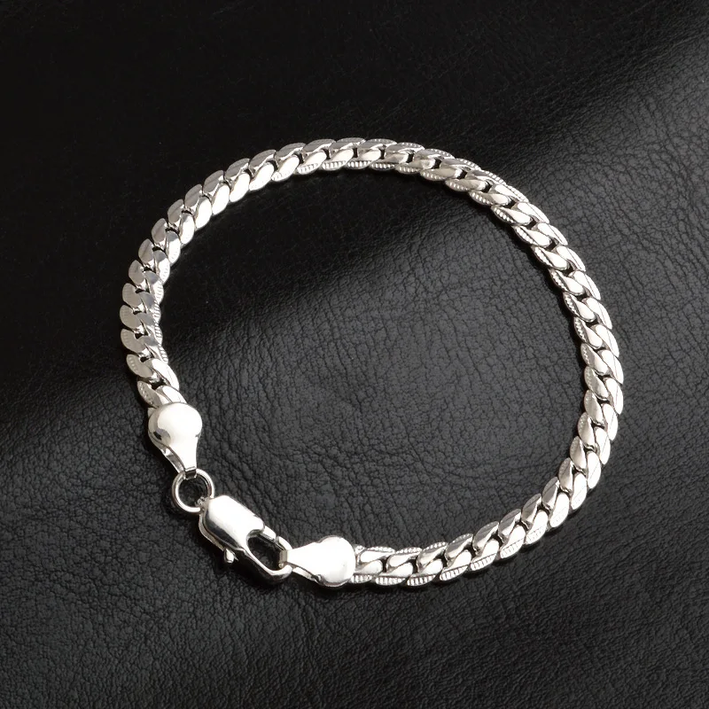 

2022 New 925 silver plating Bracelet 5mm 20cm Flat Side Chain bracelets gold bracelets for women mens bracelet jewelry