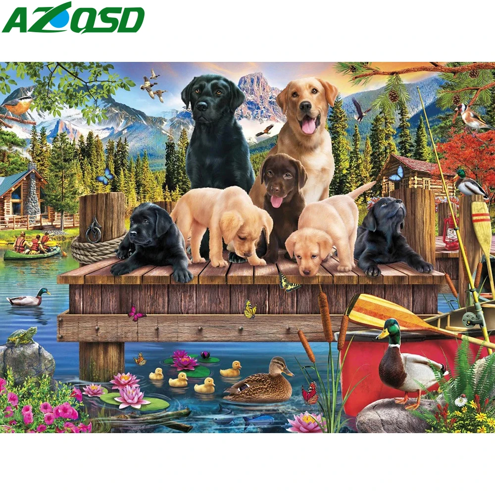 

AZQSD 5D Full Square Diamond Embroidery Dog Cross Stitch Diamond Mosaic Animal New Arrival Painting Tree Home Decor