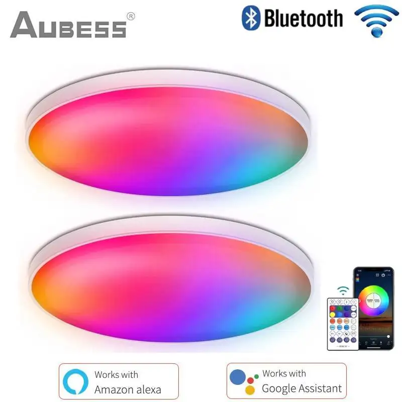 

WiFi Modern RGB LED Ceiling Light Home Lighting APP Bluetooth Remote Control Bedroom Lamp Voice Control Alexa Google Home