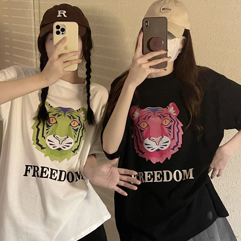 

Baggy Tshirts Women Summer Tops 2022 Short Sleeve O Neck Tee Shirt Cartoon Graphic Letter Print Casual Clothes For Ladies Cotton