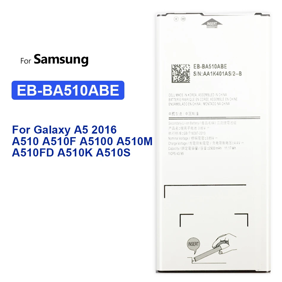 

Мобильный телефон Аккумулятор для Samsung Galaxy A5 2016 A510 A510F A5100 A510M A510FD A510K A510S аккумулятор EB-BA510ABE 2900mAh