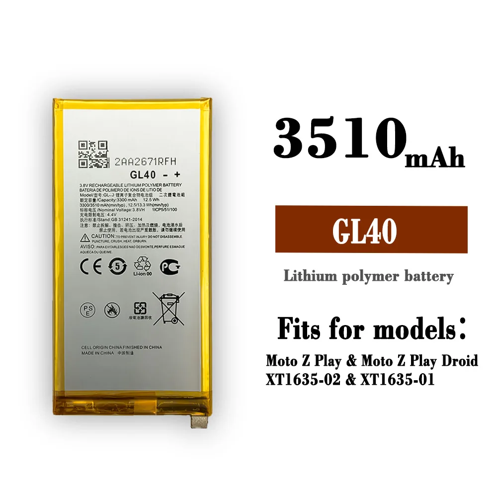 GL40 3510mAh Battery for Motorola Moto Z Play for Moto Z Play Droid XT1635 XT1635-01 XT1635-02 XT1635-03 SNN5974A batteries