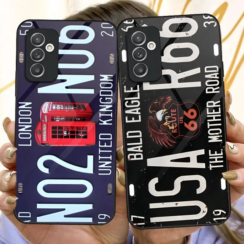 

Retro License Plate Number Phone Case For Samsung S30 S23 S21 S20 S22 S9 S8 S10E Note 20 10 Pro Ultra Plus Glass Cover