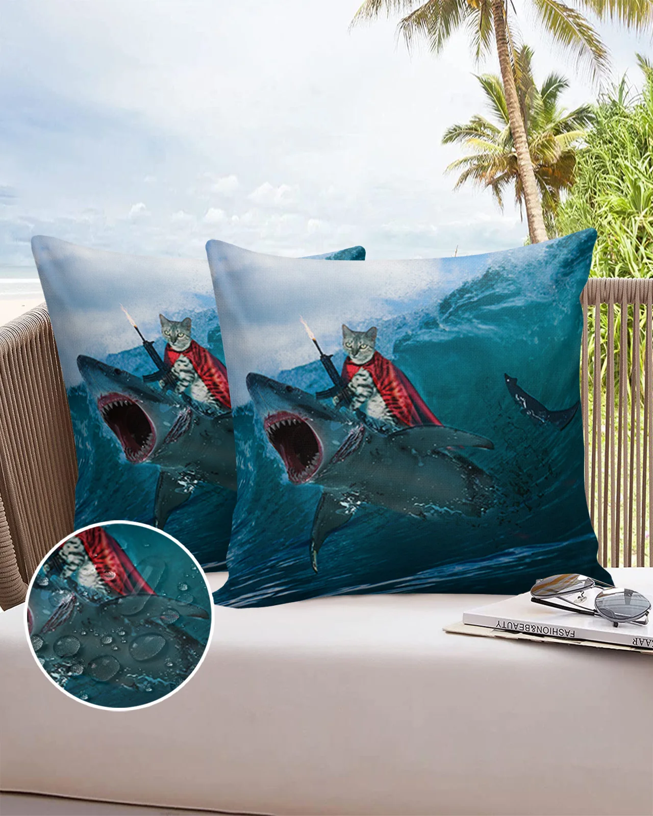 

Shark Cat Gun Surfing Above Sea Fashion Bed Pillow Covers Home Sofa Decorative Pillowcase Balcony Office Car Cushion Cover
