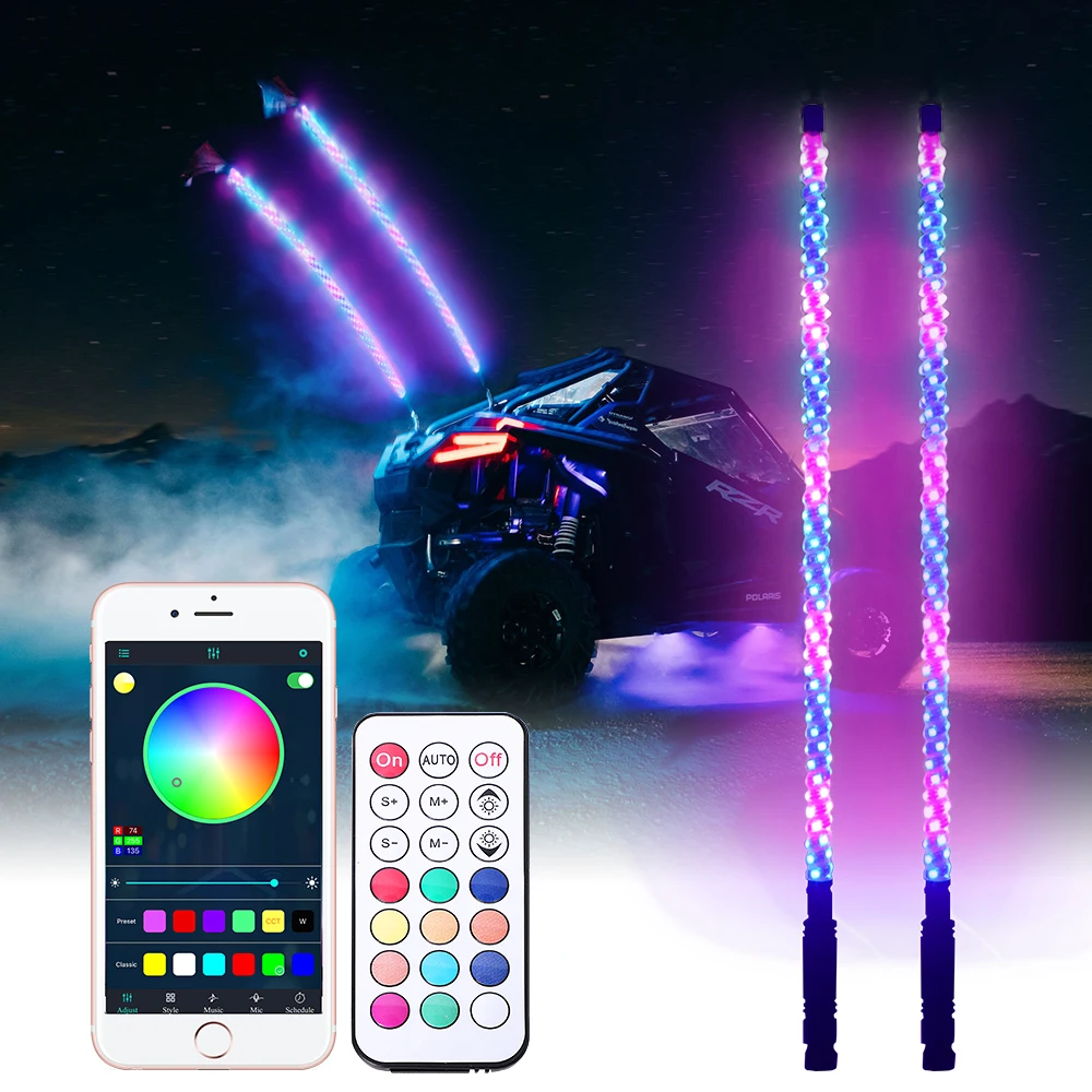 

6ft/1.8m LED Whip Light RGB Waterproof Multi-Color Flagpole Lamp Bowlight for Offroad Sand Rails/Buggies,SxS, ATV/UTV,RZR,Trucks