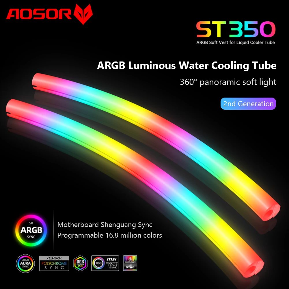 CoolMoon 2PC Water Cooling CPU Raditor Silicone Tube 5V 3PIN ARGB PC Case Cooler Tube RGB Hose Pipe For Computer Case Decoration