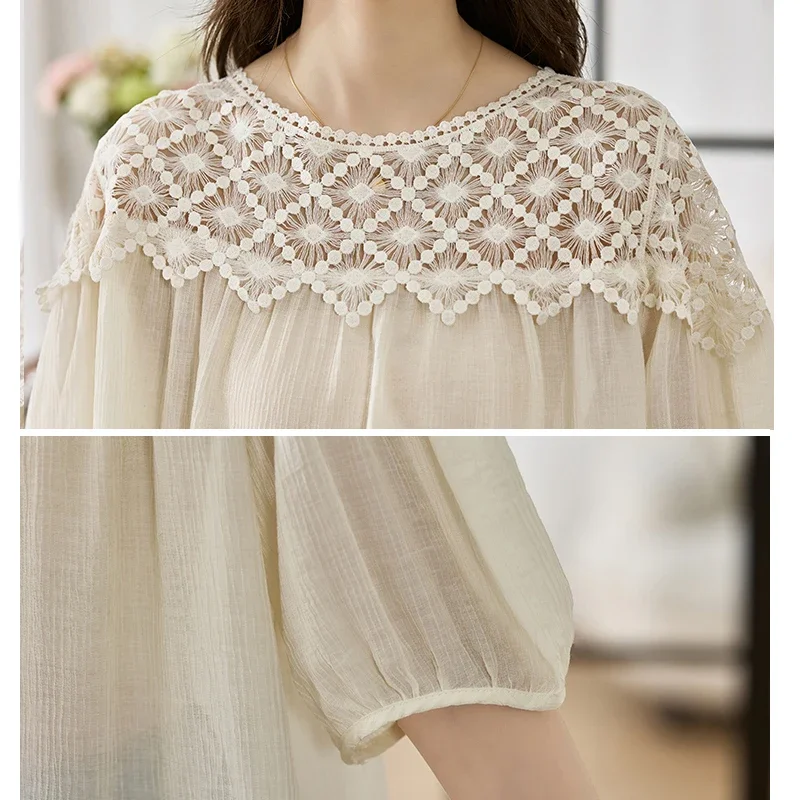 Элегантная рубашка с коротким рукавом и круглым вырезом летняя модная блузка