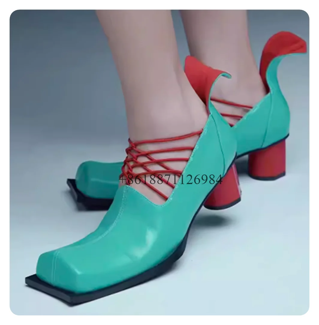 Женские туфли-лодочки из лакированной кожи с квадратным носком на высоком