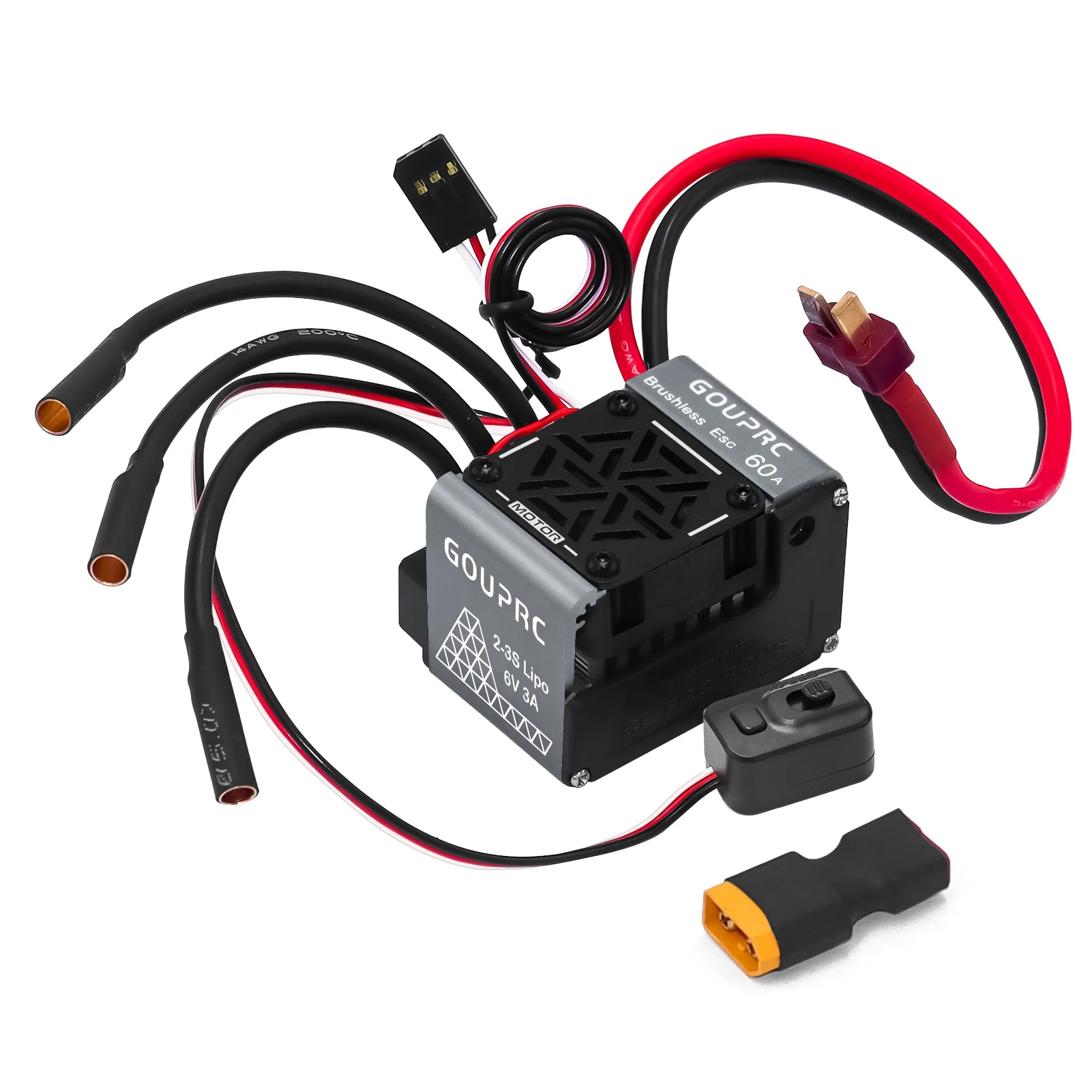 Фото GOUPRC 60A Бесщеточный RC ESC 2-3S Водонепроницаемый электрический регулятор скорости для масштаба 1/10 Аксессуары RC Грузовик Внедорожник №2