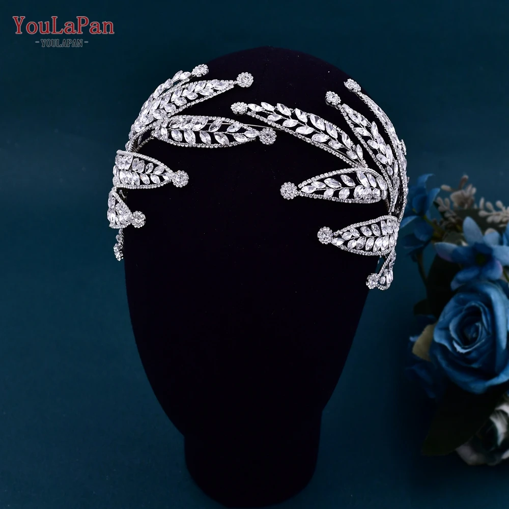 

TOPQUEEN HP501 Rhinestone Leaf Wedding Headband Woman Headpieces Jewelry Pageant Headdress Bridal Hair Accessories for Party
