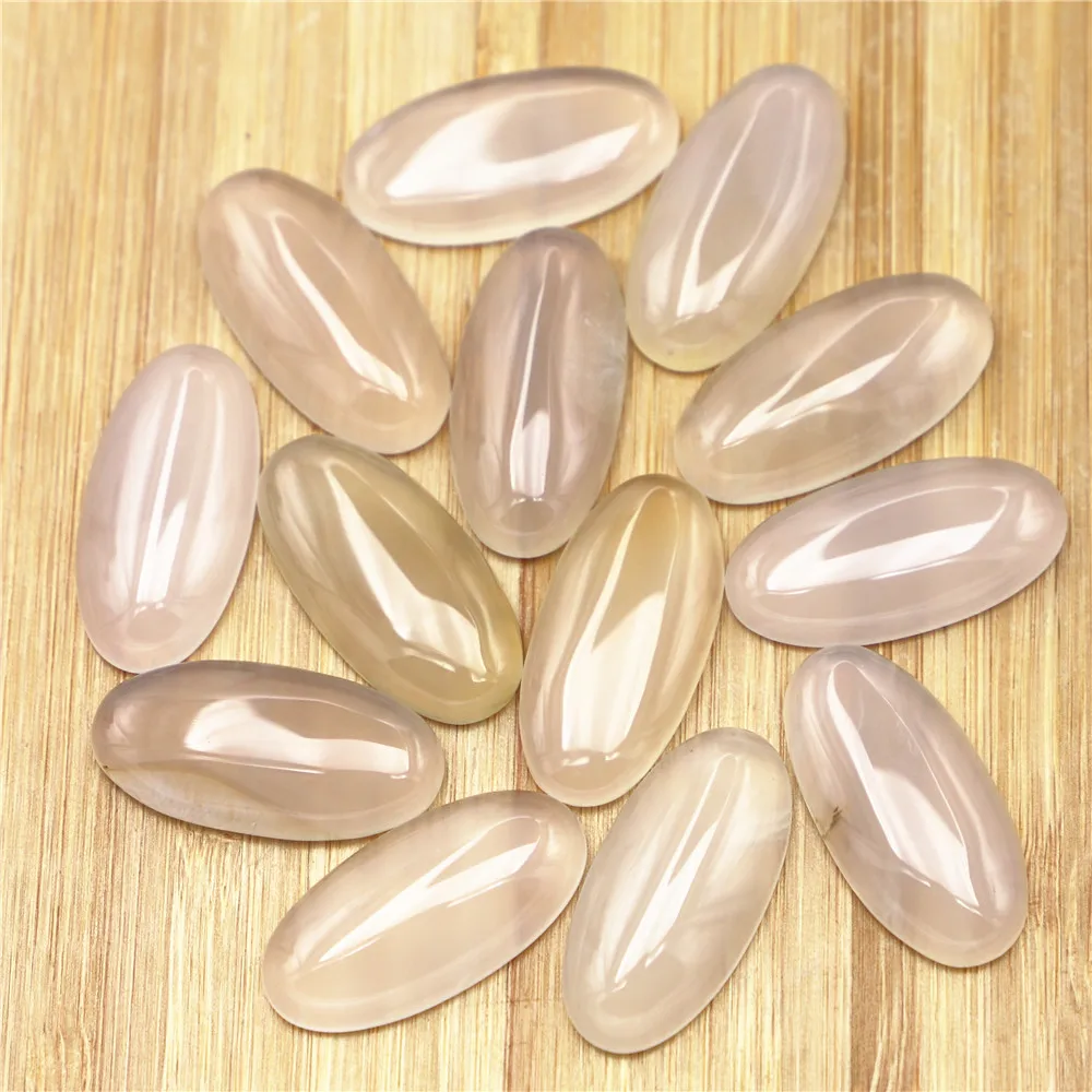 New Natural Stone Oval White Agate Cabochon Setting Beads Fit DIY Pendants Rings Earring Women Jewelry 30x15mm 20Pcs Wholesale