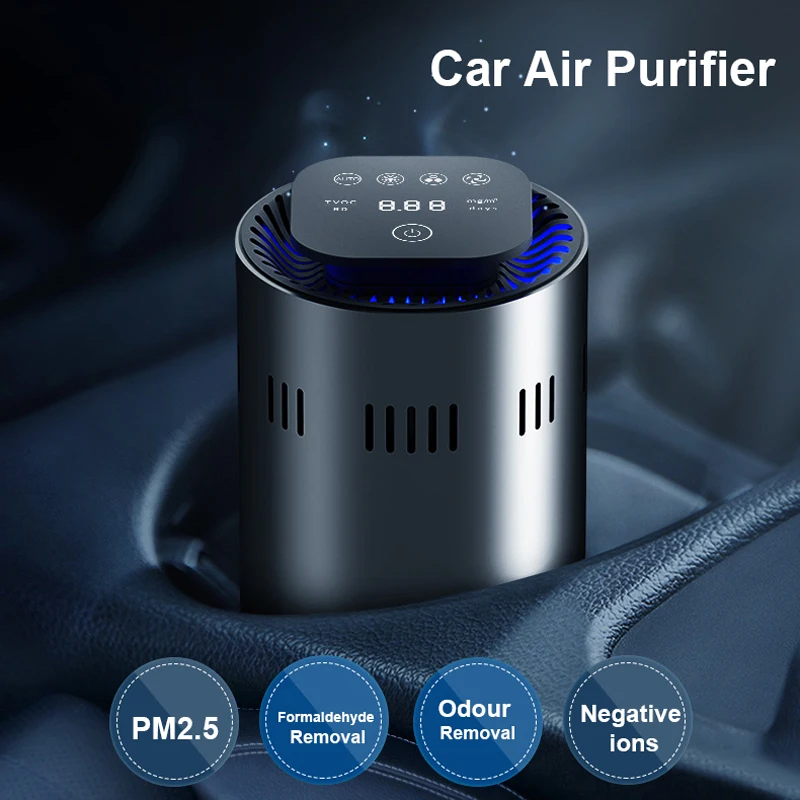 

Air Purifier Devices for Car Intelligent Air Detection Digital Touch Screen PM2.5 Formaldehyde Removal Negative Ions Generator