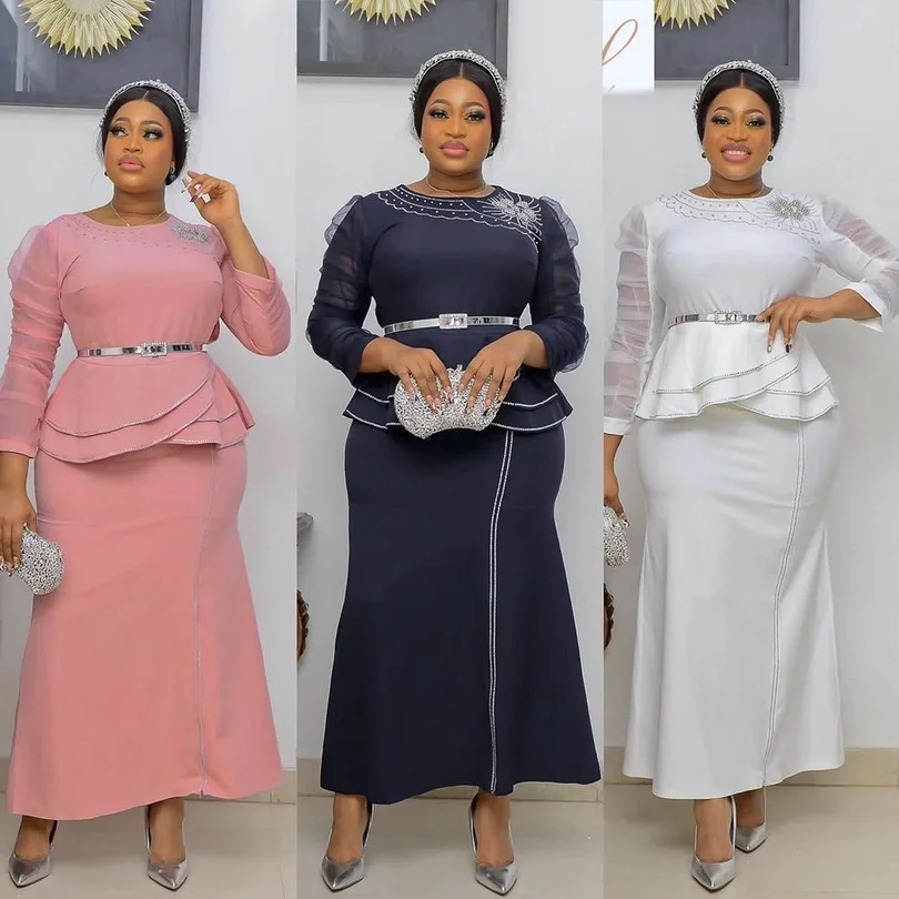 

Dashiki African Dresses For Women Ankara Outfits Long Sleeve Bodycon Maxi Robe Evening Gown Wedding Party Costume Kaftan Bubu