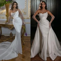 glitter beading satin mermaid wedding dresses with detachable train bridal gowns custom made vestido de novia