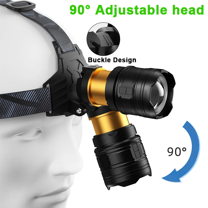 Фото Сверхмощный светодиодный налобный фонарь XHP360 90000000LM, фонарь XHP120 высокой мощности, перезаряжаемый налобный фонарь, 3*18650 USB, лампа для рыбалки №3