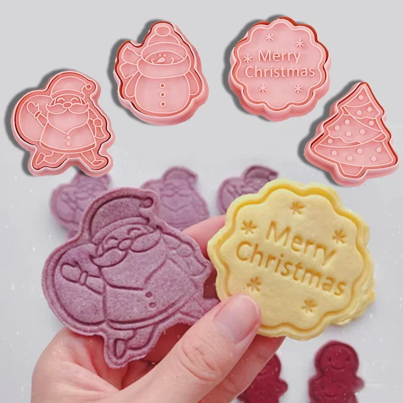 

8Pcs/set Christmas Cookie Cutter and Fondant Embosser Cute Santa Snowman Tree Biscuit Mold Cake Decorating Tool Baking Supplies