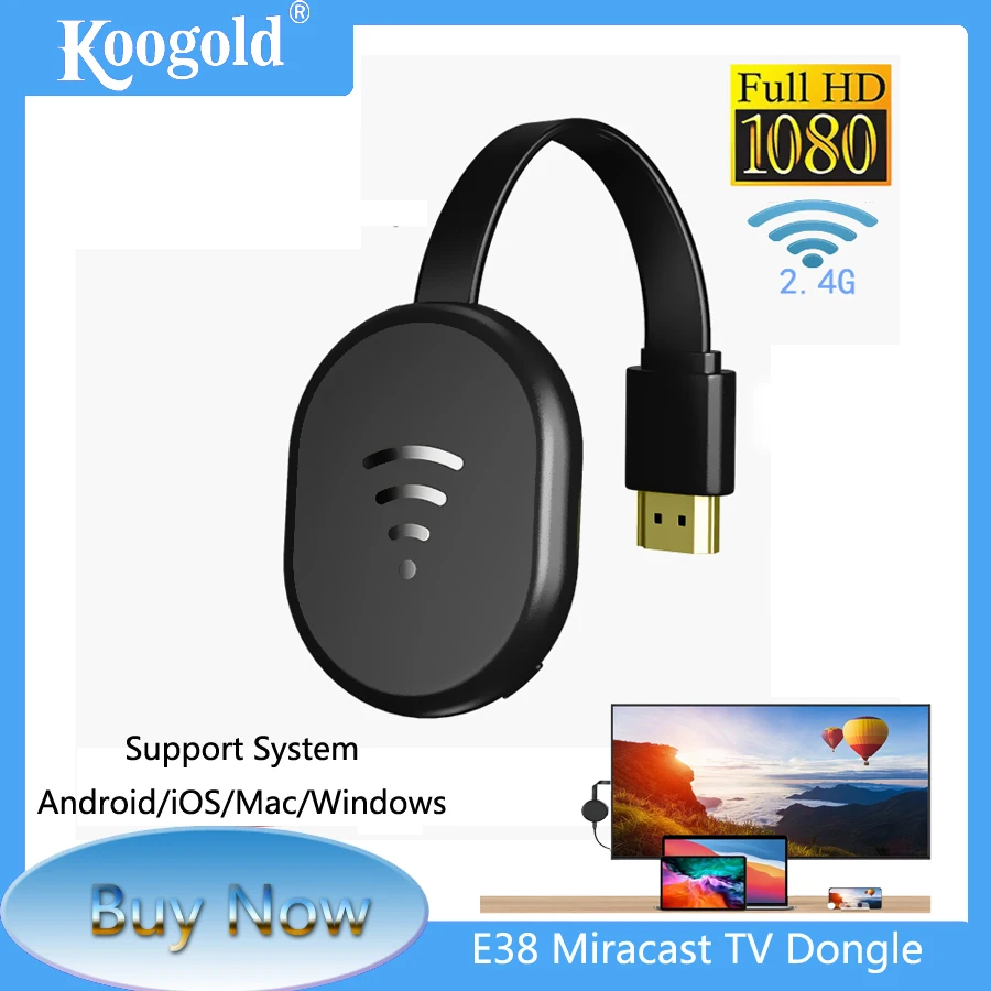 ТВ-приемник KOOGOLD E38 2 4 ГГц Dlna Anycast 1080P Wi-Fi HDMI совместим с Android iPhone IOS Windows Mac |