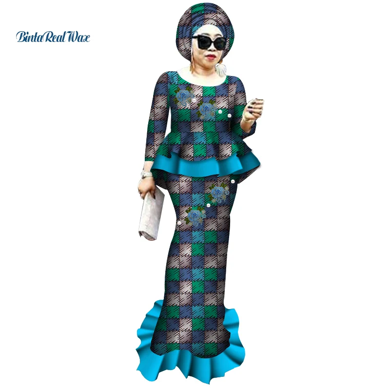 African Clothes Bazin Riche Tops and Long Skirt Sets Print Patchwork 2 piece outfits for women Dashiki Clothing WY3772 | Тематическая