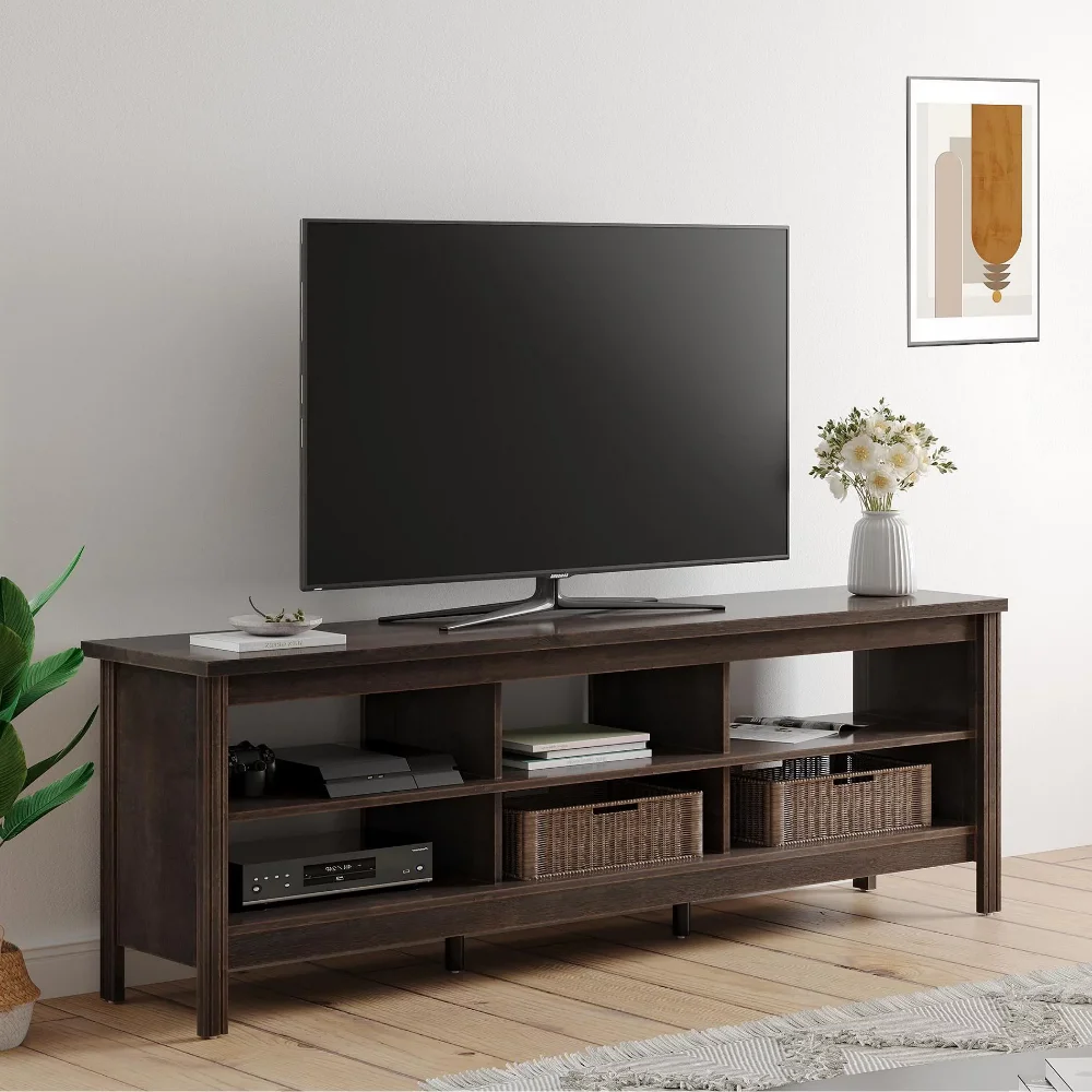 For 80 Inch Tv, Farmhouse Tv Cabinet For 75 Inch Tv With 6 Storages, Living Room Tv
