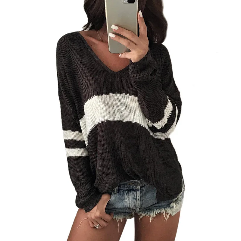 

2022 Winter Pregnant Women's New V-neck Stripe Long Sleeve Sweater White