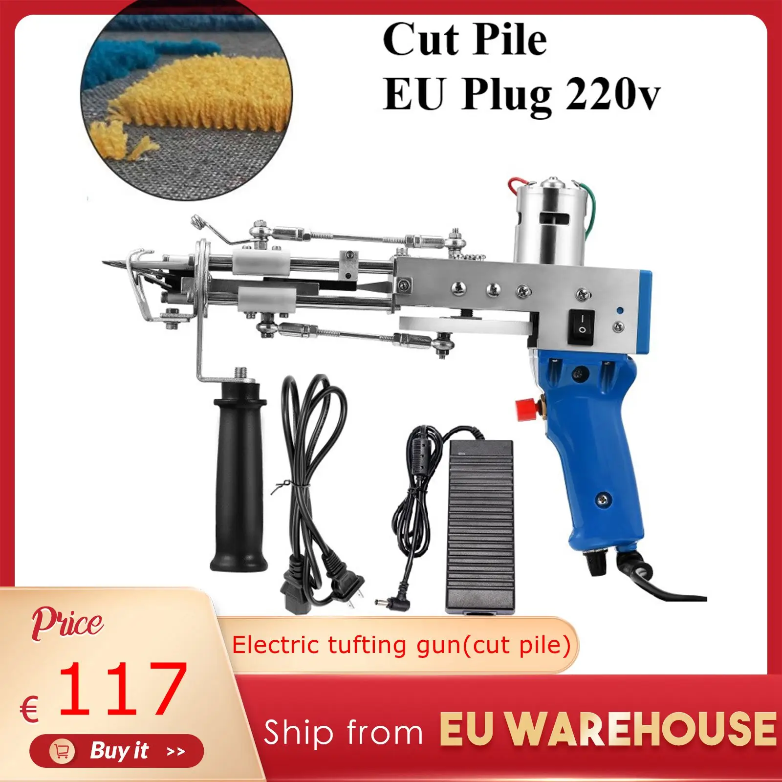 Enlarge Electric Carpet Tufting Gun Carpet Weaving Flocking Machines Power Tool Hand Gun DIY Cut Pile Loop Pile Tufting Gun Machine