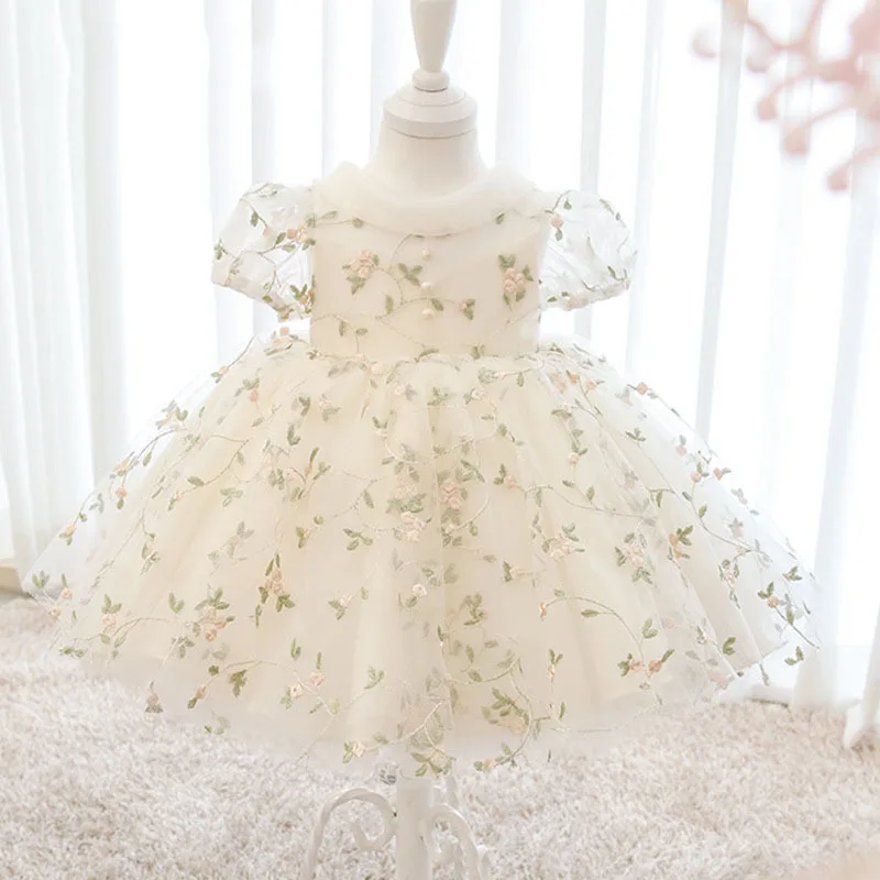 

Flower Girl Dress Princess First Birthday Baby Dress Christening Tulle White Wedding Party Dress For Kids Girl Toddle Ball Gown