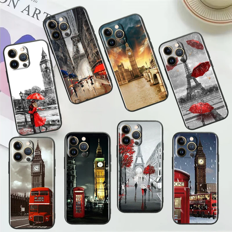 

Eiffel Tower London City For Apple iPhone 14 13 12 11 Mini XS XR X Pro MAX 8 7 Plus SE 2020 Black Phone Case Cover