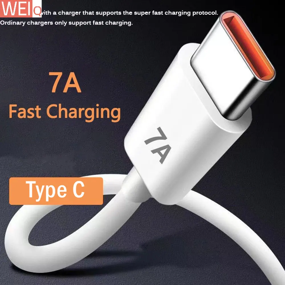 

7A USB Type C Super-Fast Charge Cable for Huawei P40 P30 Mate 40 USB Fast Charing Data Cord for Xiaomi Mi 12 Pro Oneplus Realme